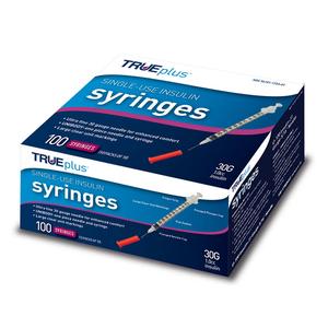 Trueplus Single-Use Insulin Syringe, 30G x 5/16", 1 mL (100 Count)