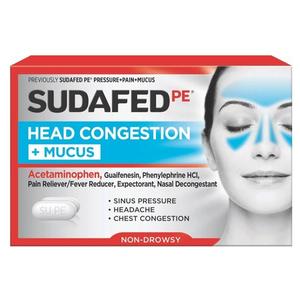 Sudafed PE Sinus Head Congestion + Mucus Non-Drowsy Tablets 24 ct