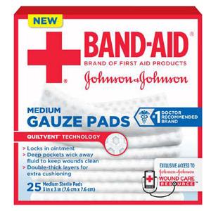 J & J Band-Aid First Aid Gauze Pads 3" x 3" 25 CT