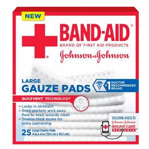 J & J Band-Aid First Aid Gauze Pads 4" x 4" 25 CT