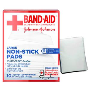 J & J Band-Aid First Aid Non-Stick Pads, Large, 3" x 4", 10 ct.