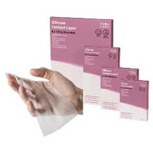Cardinal Health Silicone Contact Layer 3" x 4".  Sterile, occlusive wound dressing made with a conformable, open mesh struction and gentle silicone adhesive.  Helps facilitate fluid transfer and provide fixation and protection to the w
