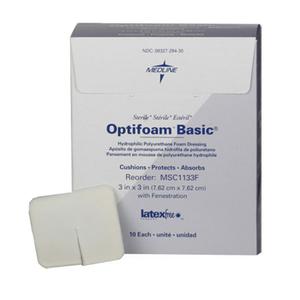 Optifoam Basic Polyurethane Foam Dressing with Fenestration, 3" x 3"