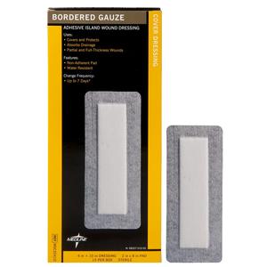 Bordered Gauze Adhesive Island Wound Dressing, 4" x 10"