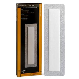 Bordered Gauze Adhesive Island Wound Dressing, 4" x 14"