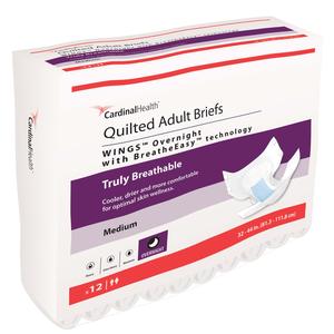 WINGS Overnight Quilted Brief with BreatheEasy Technology, Medium, 32" - 44", Absorbency Level 4