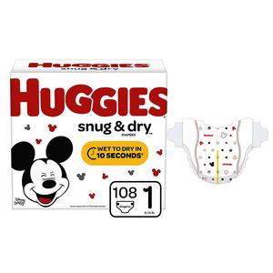 HUGGIES Snug and Dry Diapers, Size 1, BIG Pack, 108 Count