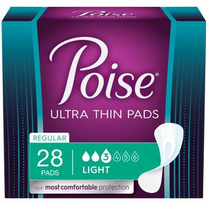 Poise Ultra Thin Incontinence Pads, Light Absorbency, 28 Count,  Regular Length, 9.45" Long