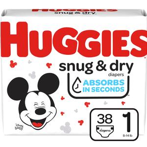 Huggies Snug and Dry Diapers, Size 1, Jumbo Pack, 38 Ct