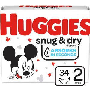 Huggies Snug and Dry Diapers, Size 2, Jumbo Pack, 34 Ct