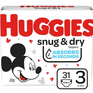 Huggies Snug and Dry Diapers, Size 3, Jumbo Pack, 31 Ct