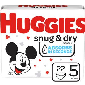 Huggies Snug and Dry Diapers, Size 5, Jumbo Pack, 22 Ct