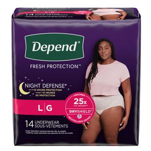 Depend Night Defense Underwear For Women, Overnight Absorbency, Blush, Large, 38" - 44" Waist. REPLACES 6945599