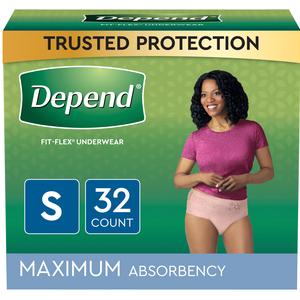 Depend FIT-FLEX Incontinence Underwear for Women, Maximum Absorbency, Small, Blush, 32 Count, Replaces Item 6947920.