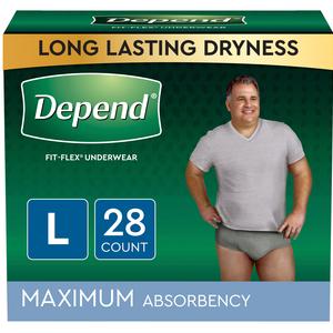 Depend FIT-FLEX Incontinence Underwear for Men, Maximum Absorbency, Large, Gray, 28 Count, Replaces Item 6947927