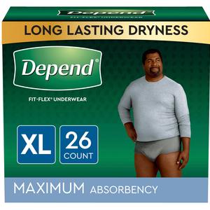 Depend FIT-FLEX Incontinence Underwear for Men, Maximum Absorbency, XL, Gray, 26 Count, Replaces Item 6947933
