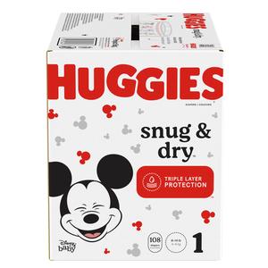 Huggies Snug and Dry Diapers, Size 1, Giga Pack, 108 Ct - Replaces 6951530