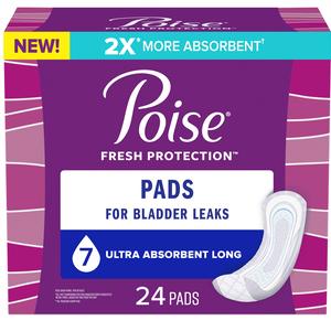 Poise Extra Coverage Pad, Fresh Protection, Long, 24 PK