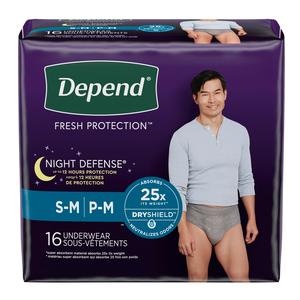 Depend Night Defense, Overnight Underwear, Grey, Male, Small/Medium - Replaces 6951124