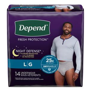 Depend Night Defense, Overnight Underwear, Grey, Male, Large - Replaces 6951125