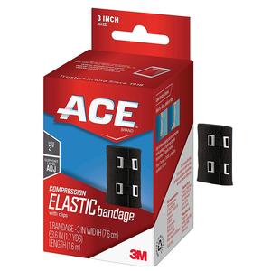 Ace Elastic Bandage with Metal Clips, 3" x 63.6", Black