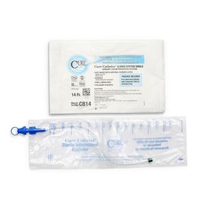 Cure Catheter Single, Closed System, Unisex, Straight Tip, 14 FR