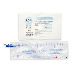 Cure Catheter Single Closed System, Unisex, Straight Tip, 16 FR