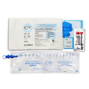 Cure Catheter Closed System Kit, Straight Tip with Integrated 1500mL Collection Bag, 12 FR