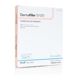 DermaFilm Hydrocolloid Wound Dressing, X-Thin with Grid, 4" x 4"