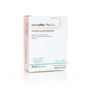 DermaFilm Hydrocolloid Wound Dressing, Thin with Border, 2" x 2"
