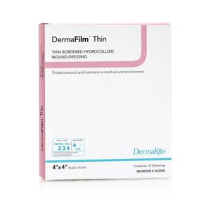 DermaFilm Hydrocolloid Wound Dressing, Thin with Border, 4" x 4"