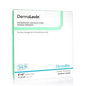 DermaLevin Waterproof Foam Dressing with Border, 6" x 6"