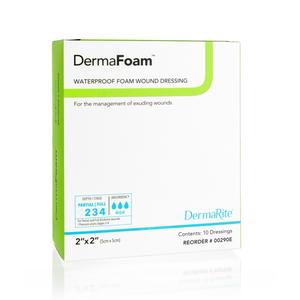 DermaFoam Waterproof Foam Wound Dressing without Border, 2" x 2"