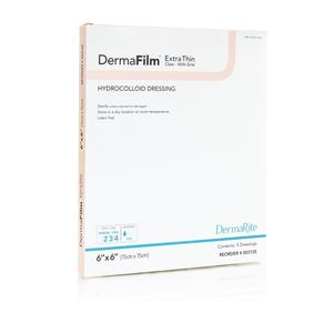 DermaFilm Hydrocolloid Wound Dressing, Thin with Border, 6" x 6"