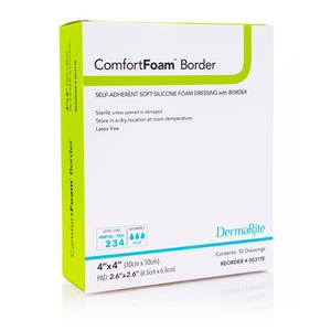 ComfortFoam Border Foam Wound Dressing with Soft Silicone Adhesive, 4" x 4"