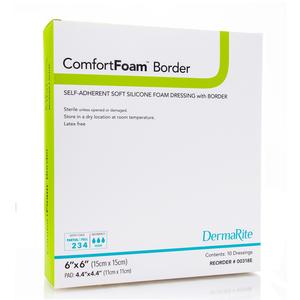 ComfortFoam Border Foam Wound Dressing with Soft Silicone Adhesive, 6" x 6"