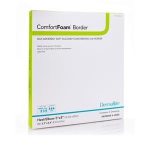 ComfortFoam Self-Adherent Soft Silicone Foam Dressing with Border, Heel/Elbow, 5" x 8".