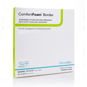 ComfortFoam Border Foam Wound Dressing with Soft Silicone Adhesive, Sm. Sacral, 7.2" x 7.2"