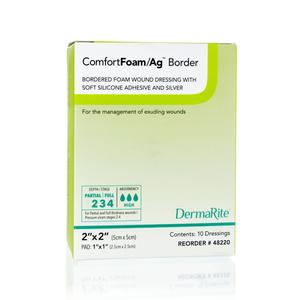 ComfortFoam Ag Silicone Foam Border Dressing, 2" x 2"