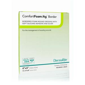 ComfortFoam Ag Silicone Foam Border Dressing, 6" x 6"