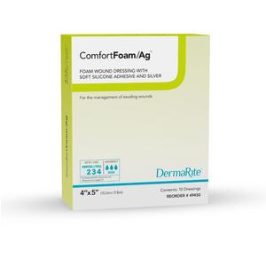 ComfortFoam Foam Wound Dressing with Silver and Soft Silicone Adhesive, 4" x 5"