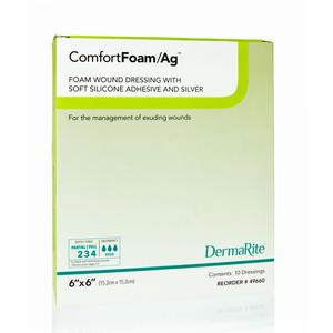 ComfortFoam Ag Silicone Foam Non-Border Dressing, 6" x 6"