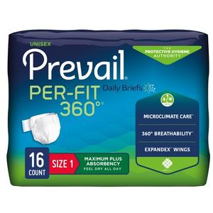 Prevail Per-Fit 360 Incontinence Briefs, Maximum Plus Absorbency, Size 1/ Medium 26" - 48" - REPLACES: FQPFNG012
