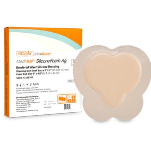 CuraVance Bordered Silver Silicone Foam Sacral 7" X 7" Dressing, 5" X 5" Pad
