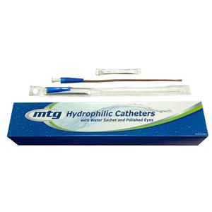 MTG Hydrophilic Straight Tip Male Intermittent Catheter, 12 Fr, 16" Soft Vinyl Catheter with Sterile Water Sachet and Handling Sleeve