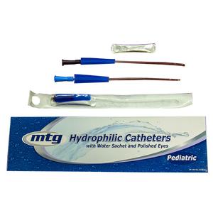 MTG Hydrophilic Coude Tip Catheter, 10 Fr, 10" Vinyl Catheter with Sterile Water Sachet and Handling Sleeve