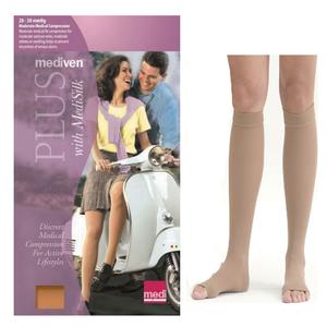 Calf Petite w/Silicone Top Band,Beige,Sz 4, O/Toe