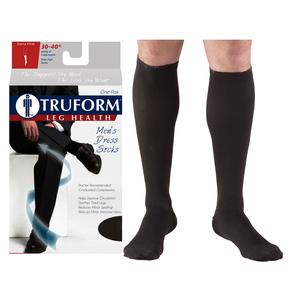 Truform Men's Dress Knee High Support Sock, 30-40 mmHg, Closed Toe, Black, X-Large