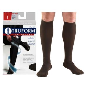 Truform Men's Dress Knee High Support Sock, 30-40 mmHg, Closed Toe, Brown, Small