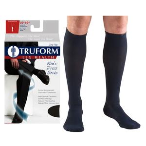 Truform Men's Dress Knee High Support Sock, 30-40 mmHg, Closed Toe, Navy, Medium